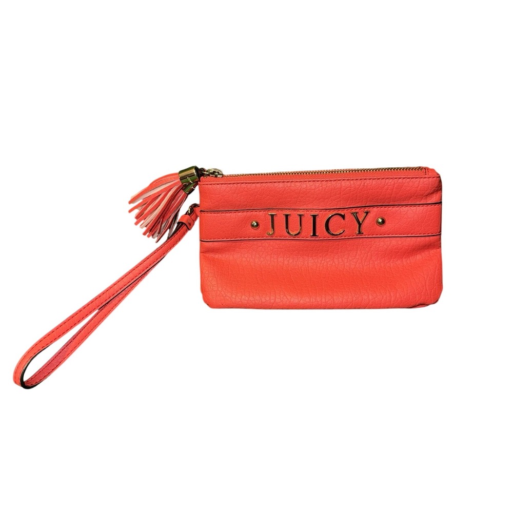 Juicy Couture Geranium Wristlet Clutch Purse Double Zip‎ Tassel Gold Hardware